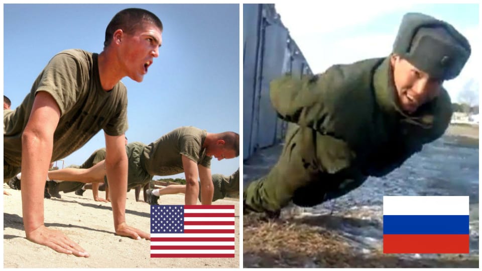 Ruští vojáci umí dělat kliky bez použití rukou